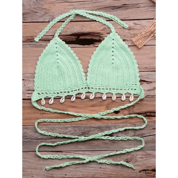 Boutique Other - Mint Green SEXY Seashell Crochet Wrap Around Waist & Neck Tie TOP ONLY NEW!🐚